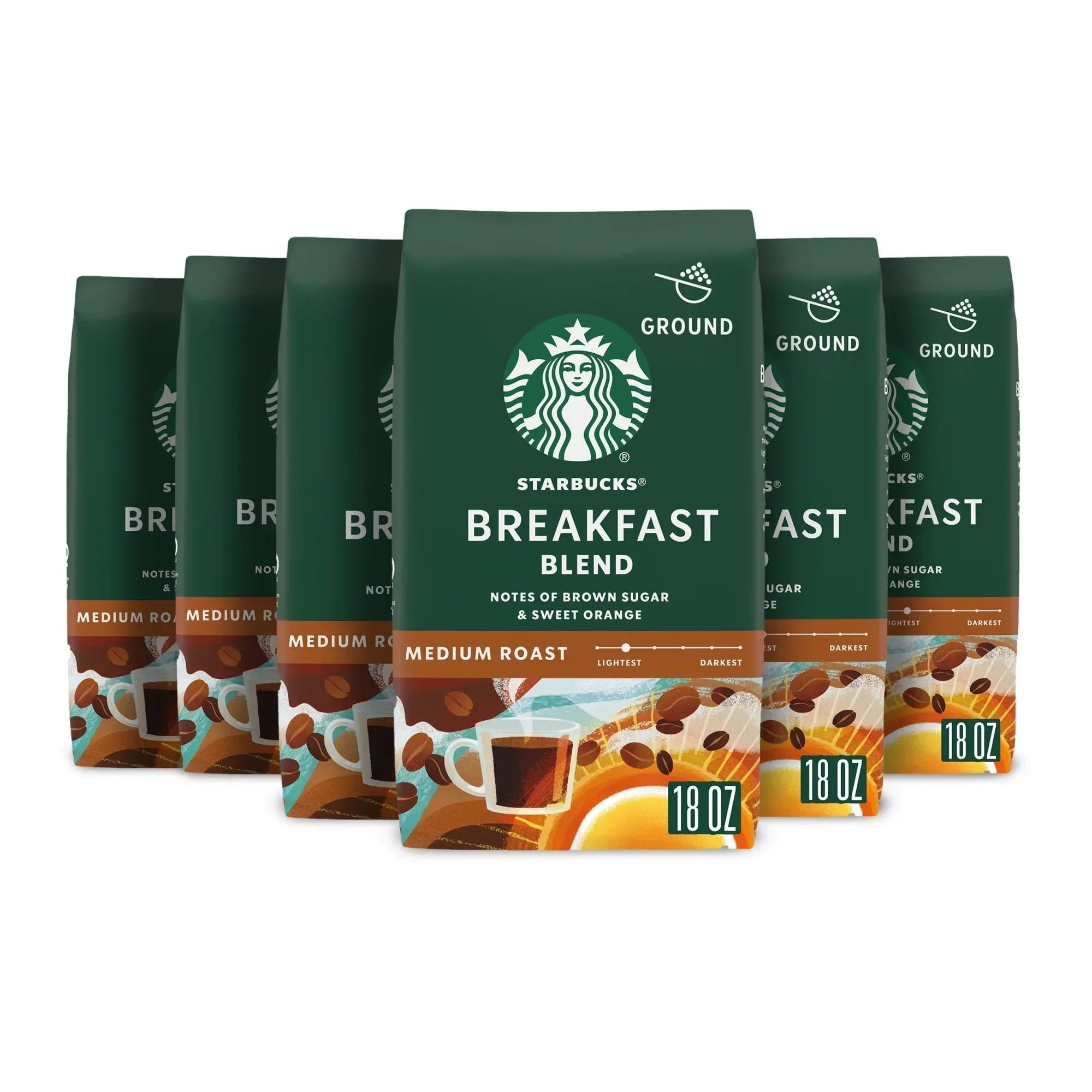 (6 pack) Starbucks House Blend, Ground Coffee, Medium Roast Hot or Iced Coffee, 18 oz