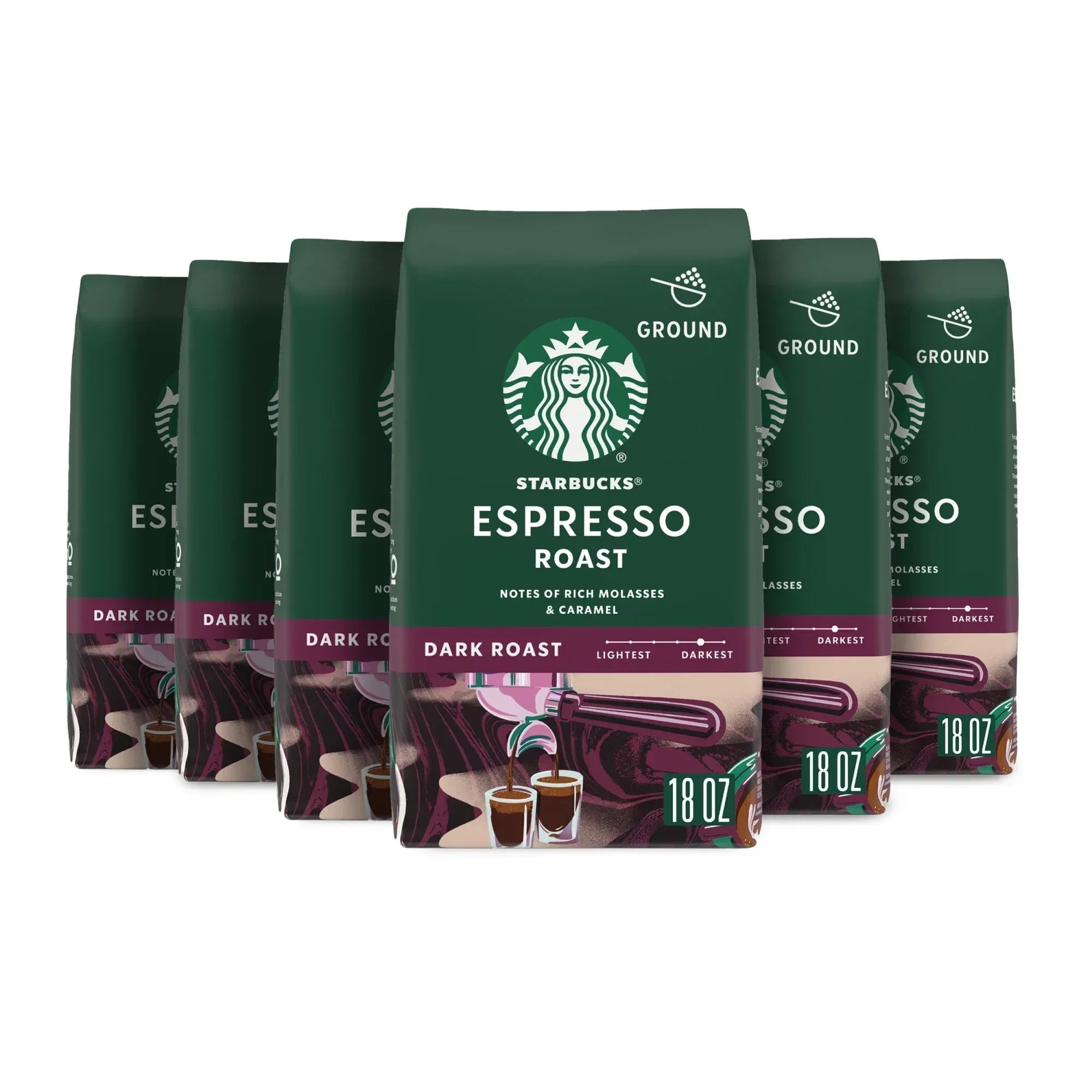 (6 pack) Starbucks House Blend, Ground Coffee, Medium Roast Hot or Iced Coffee, 18 oz