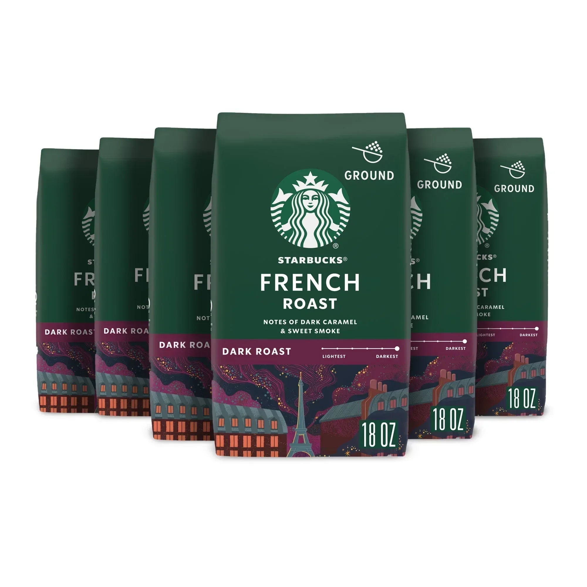 (6 pack) Starbucks House Blend, Ground Coffee, Medium Roast Hot or Iced Coffee, 18 oz