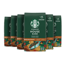 Six-pack of Starbucks House Blend ground coffee bags, medium roast, 18 oz each