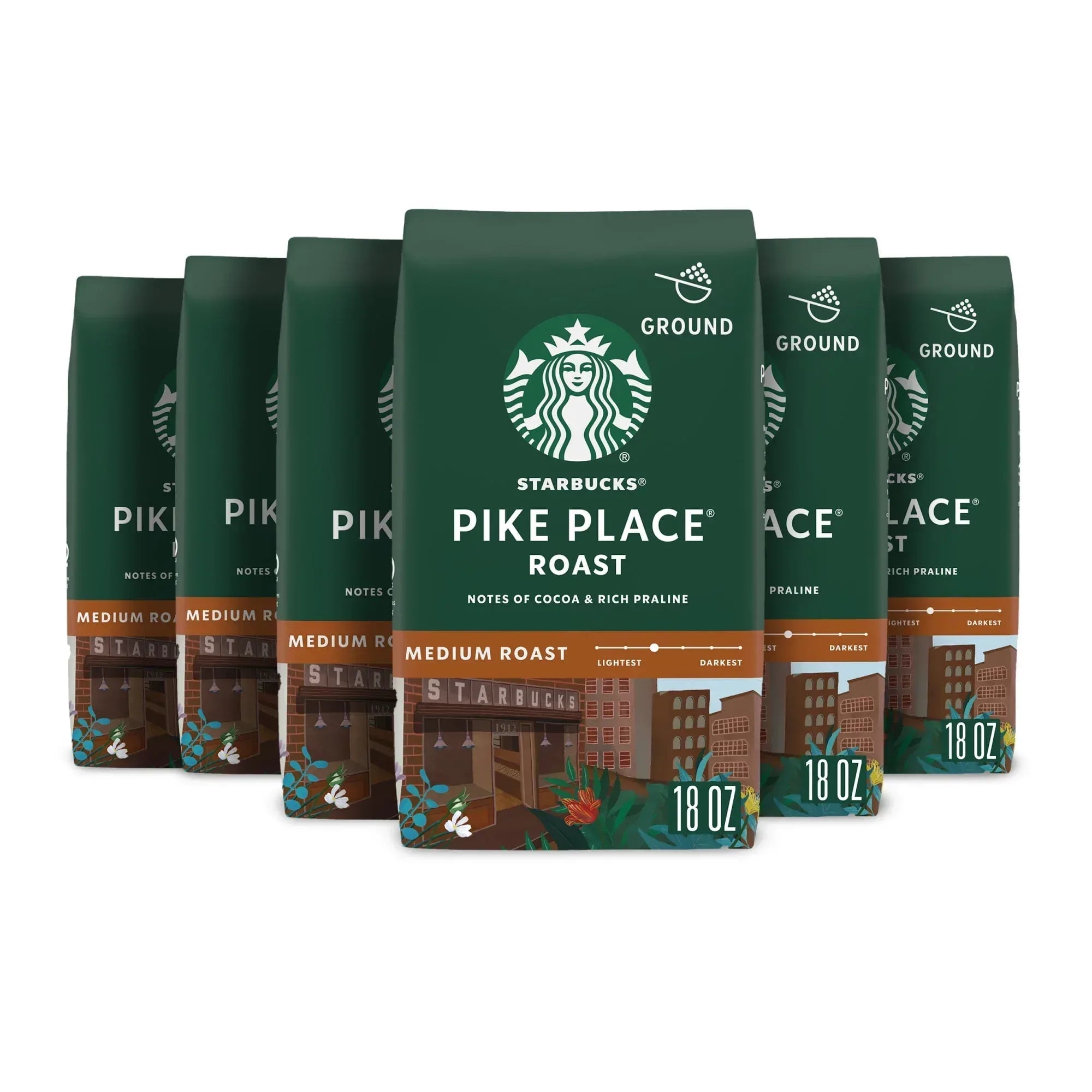 (6 pack) Starbucks House Blend, Ground Coffee, Medium Roast Hot or Iced Coffee, 18 oz