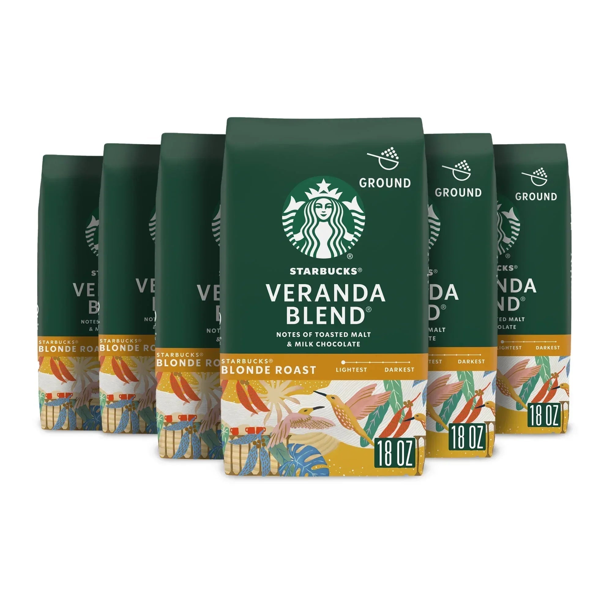 (6 pack) Starbucks House Blend, Ground Coffee, Medium Roast Hot or Iced Coffee, 18 oz