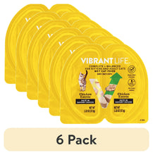 Wet cat food trays, yellow Chicken Entrée pâté label, 6 pack.