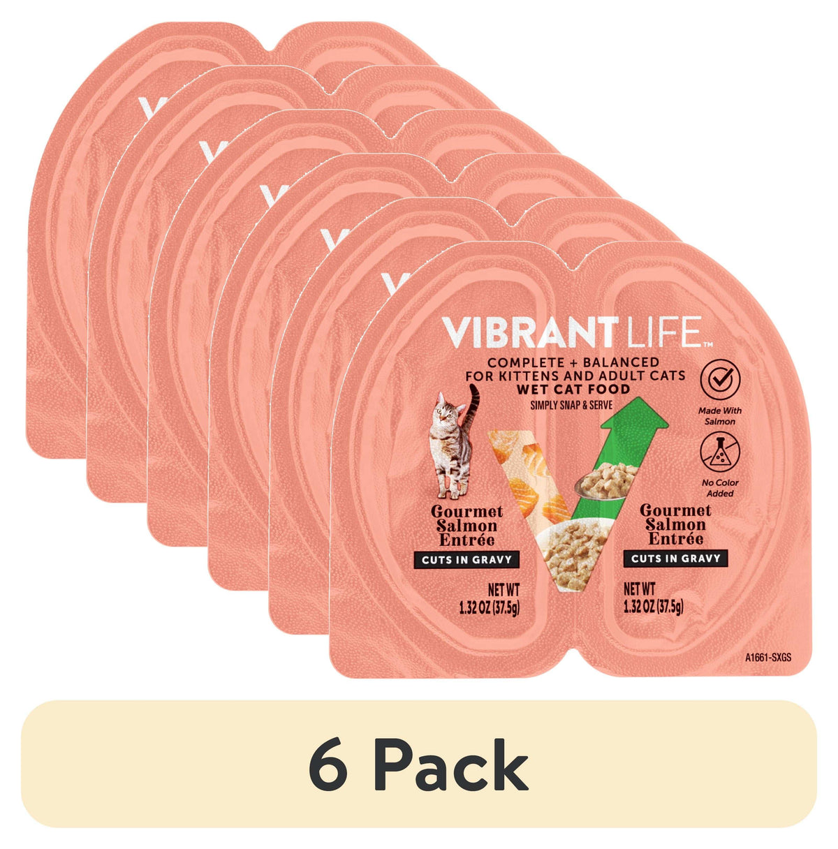 (6 pack) Vibrant Life Gourmet Salmon Entree Cuts in Gravy, Complete + Balanced, 2.64 oz Split Cup