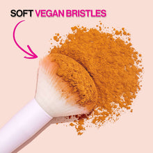 Brow and liner duo brush head with soft pink bristles and brown powder