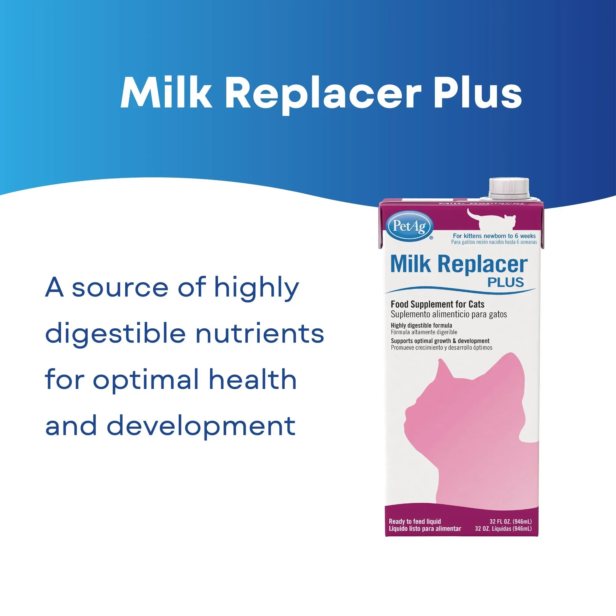PetAg Milk Replacer Plus Liquid for Cats and Kittens, 32 fl oz