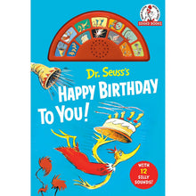 Dr. Seuss's Happy Birthday to You! sound book cover with a red sound button panel and birthday bird.