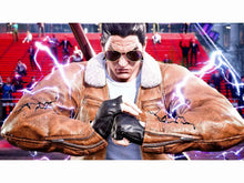 Tekken 8 game artwork: sunglasses fighter holding black gloves with sparks