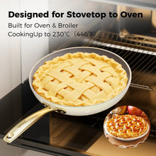 Sanho nonstick fry pan set in oven with a lattice-topped pie