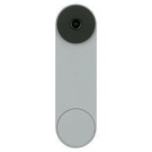 Ash gray video doorbell front with round camera lens and top sensor