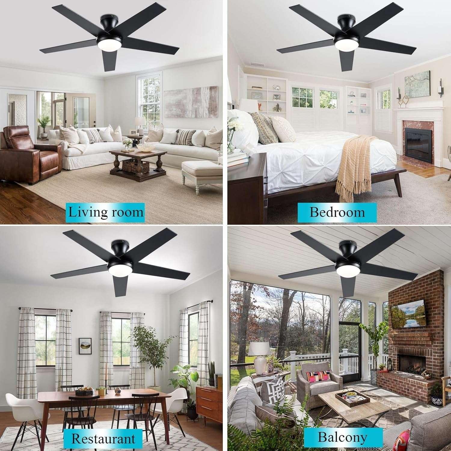 Ceiling Fans with Lights, 48 inch Low Profile Ceiling Fan with Light and Remote Control, Flush Mount, Reversible Motor, Dimmable, Noiseless, White Ceiling Fan for Bedroom, Indoor/Outdoor Use - USA MEGA SHOP