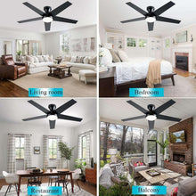 Ceiling fan with LED light in living room and bedroom, plus dining and balcony spaces