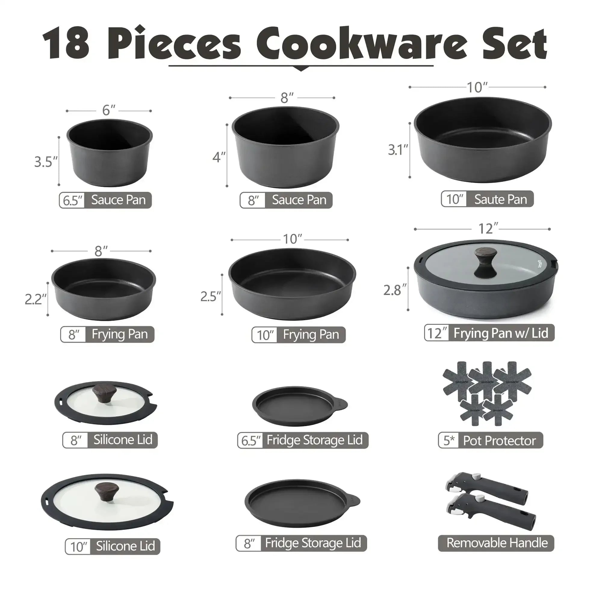 SENSARTE Ceramic Nonstick Pots and Pans Set with Detachable Handle, 18Pcs Induction Kitchen Cookware Sets Stackable, Dishwasher/Oven Safe(Navy Blue) - USA MEGA SHOP