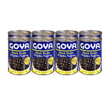 8-pack of canned black beans with GOYA label and silver pull-tab tops