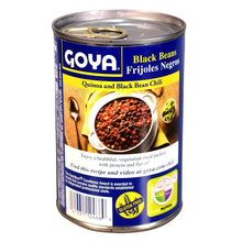 Canned black beans with quinoa and black bean chili serving label