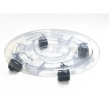 Clear round plant caddy base with black wheels and molded support segments