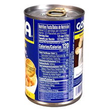 GOYA chick peas garbanzos can, back nutrition facts panel