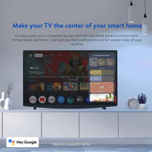 TV showing smart home control panel with streaming interface