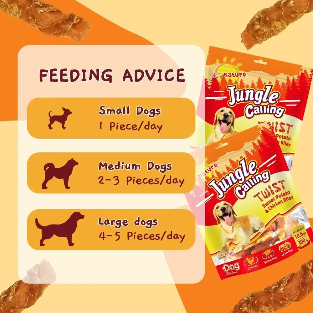 Jungle Calling Dog Treats, Chicken Wrapped Sweet Potato, Gluten and Grain Free, Chewy Dog Bites for Balanced Nutrition, 10.6 oz - USA MEGA SHOP
