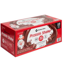 Chocolate Protein Shake carton box, 18 pack, angled side view