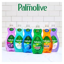 Set of Palmolive dishwashing liquid bottles in purple, blue, green, and orange