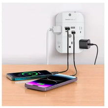 White 5-outlet power hub with USB ports and automatic night light
