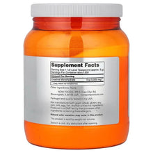 Creatine monohydrate supplement jar with orange powder, back supplement facts panel