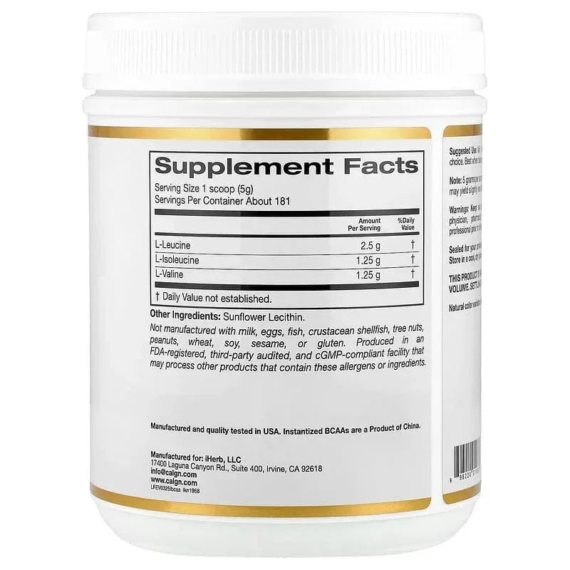 California Gold Nutrition, Instantized BCAA Powder with L-Leucine, L-Isoleucine, and L-Valine, Unflavored, 2 lb (907 g)