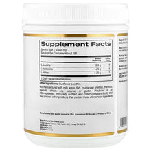 California Gold Nutrition Instantized BCAA supplement facts panel on tub