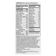 Men 50+ multivitamin supplement bottle back label with Supplement Facts