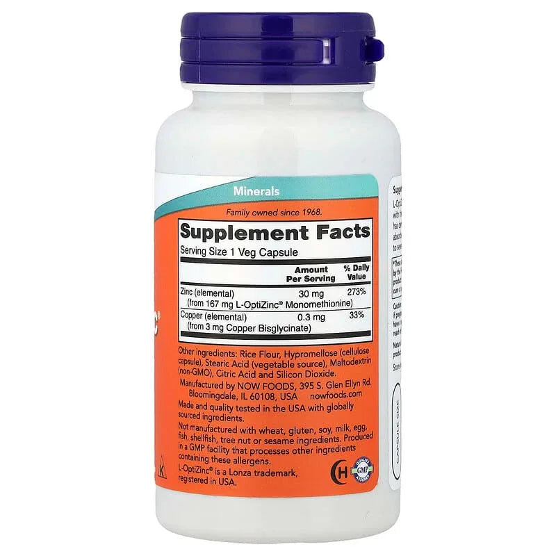 NOW Foods, L-OptiZincÂ®, 100 Veg Capsules - USA MEGA SHOP