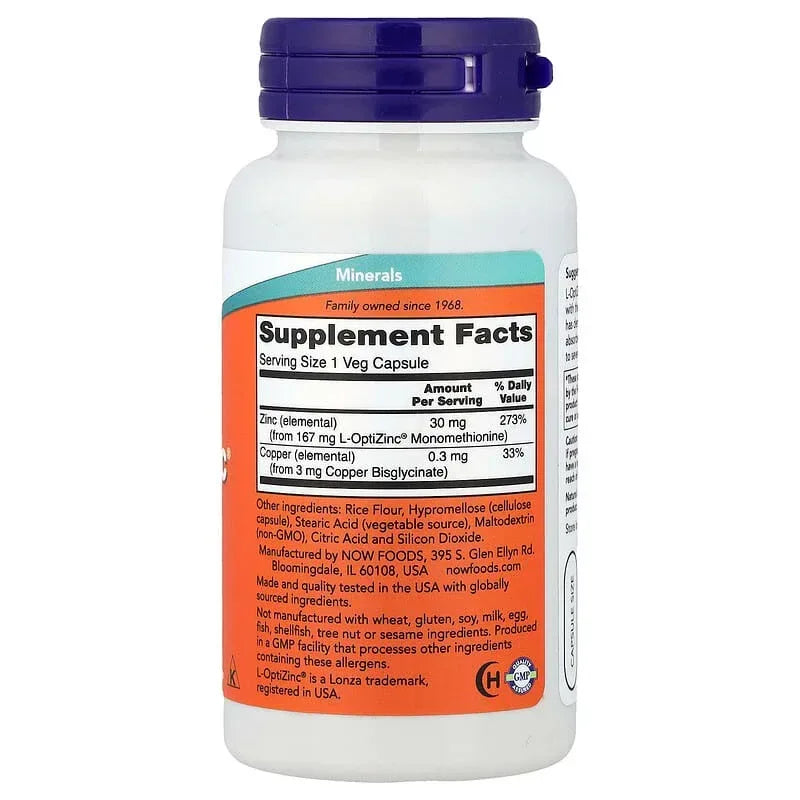 NOW Foods, L-OptiZinc®, 100 Veg Capsules