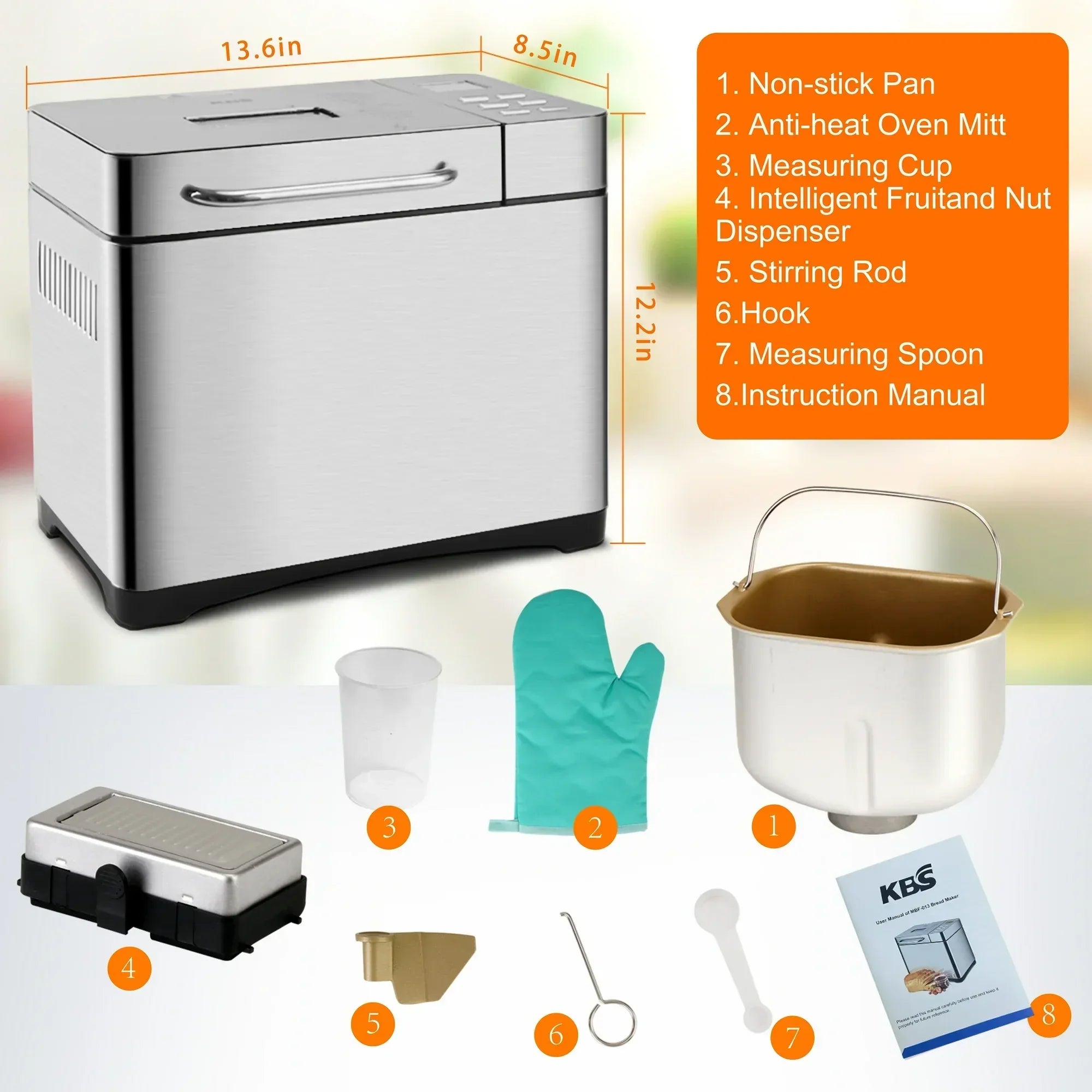 KBS 19-in-1 2LB Bread Maker Machine Fully Automatic LCD DisplayÔºåStainless Steel Model# 013 - USA MEGA SHOP