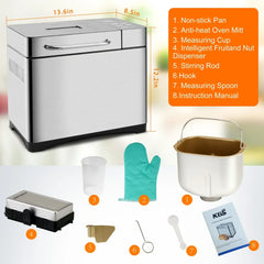 KBS 19-in-1 2LB Bread Maker Machine Fully Automatic LCD DisplayÔºåStainless Steel Model# 013 - USA MEGA SHOP