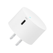 White 20W USB-C wall charger with plug prongs visible
