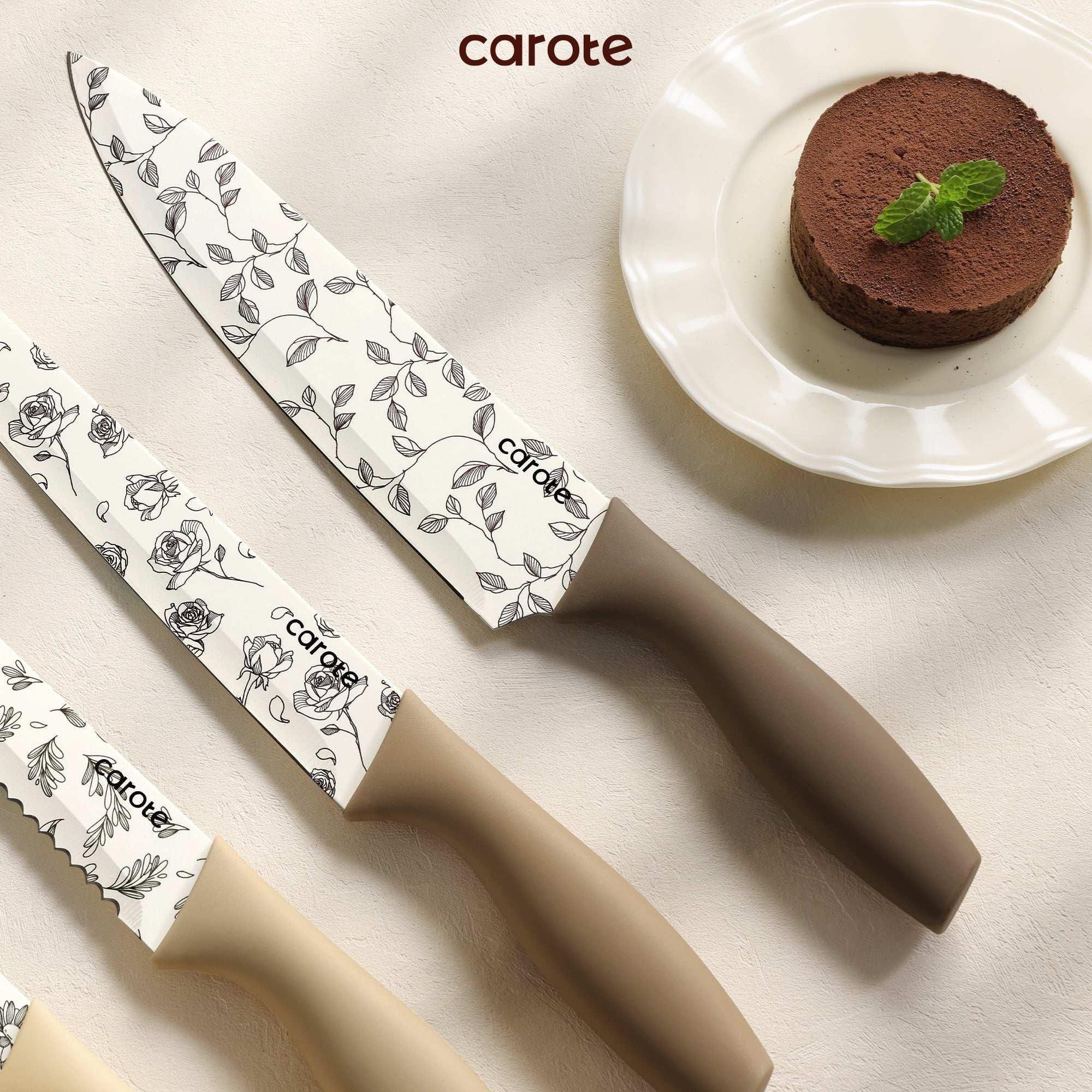 Carote 12Pcs Kitchen Knife Set with Blade Guards, White Granite Ceramic Knife, Stainless Steel