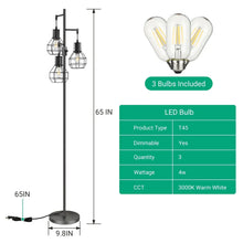 Black floor lamp tree with caged shades and three included LED bulbs