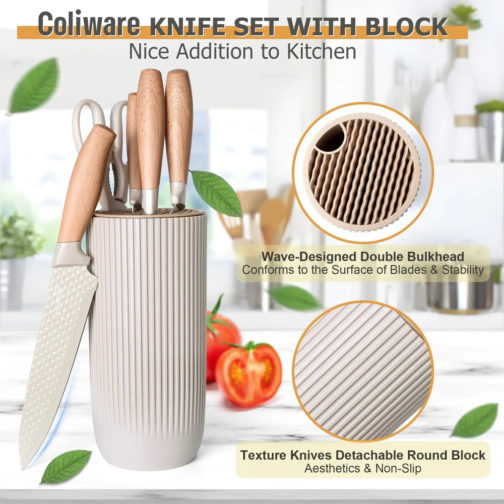 Joyfair Kitchen Knife Set, 7 Pcs Stainless Steel White Knives Block Set for Chef, Super Sharp Professional Knife Set with Universal Knife Block for Home Restaurant, Non-Stick & Anti-Rust - USA MEGA SHOP