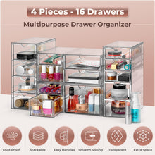 Multipurpose transparent acrylic drawer organizer set with 16 drawers and smooth sliding