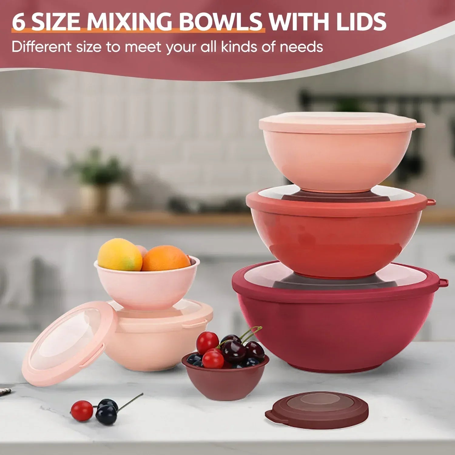 Walchoice Mixing Bowls with Airtight Lids Set of 6, Plastic Nesting Bowls Prep Bowls for Mixing, Serving, Kitchen Preparing, Storage, Microwave & Freezer Safe