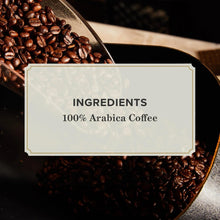 Coffee beans with ingredients label: 100% Arabica coffee
