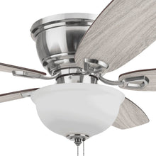 Indoor ceiling fan with frosted light and gray oak reversible blades