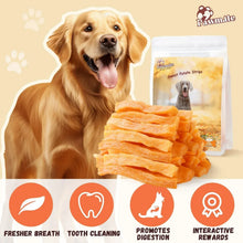 Golden dog with sweet potato treat pouch and orange strips