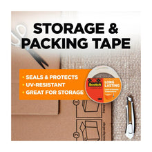 Clear storage packaging tape roll with Scotch branding and long-lasting label