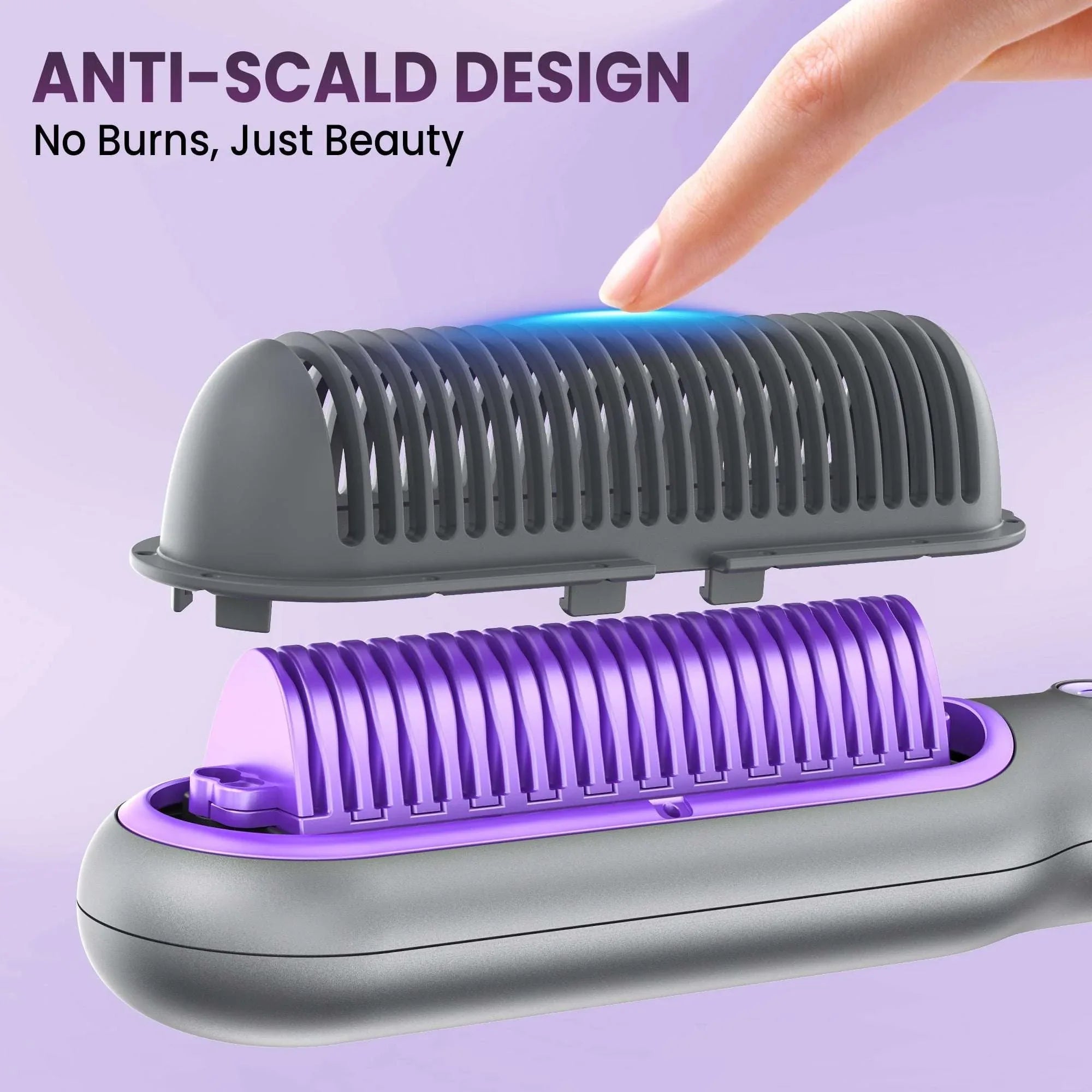 NEXPURE Hair Straightener Brush, Ionic Straightening Brush with 5 Temps, Anti-Scald Ceramic Hot Comb, Dual Voltage, Purple - USA MEGA SHOP
