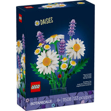 LEGO daisies building toy box showing a bouquet of white daisies with purple stems