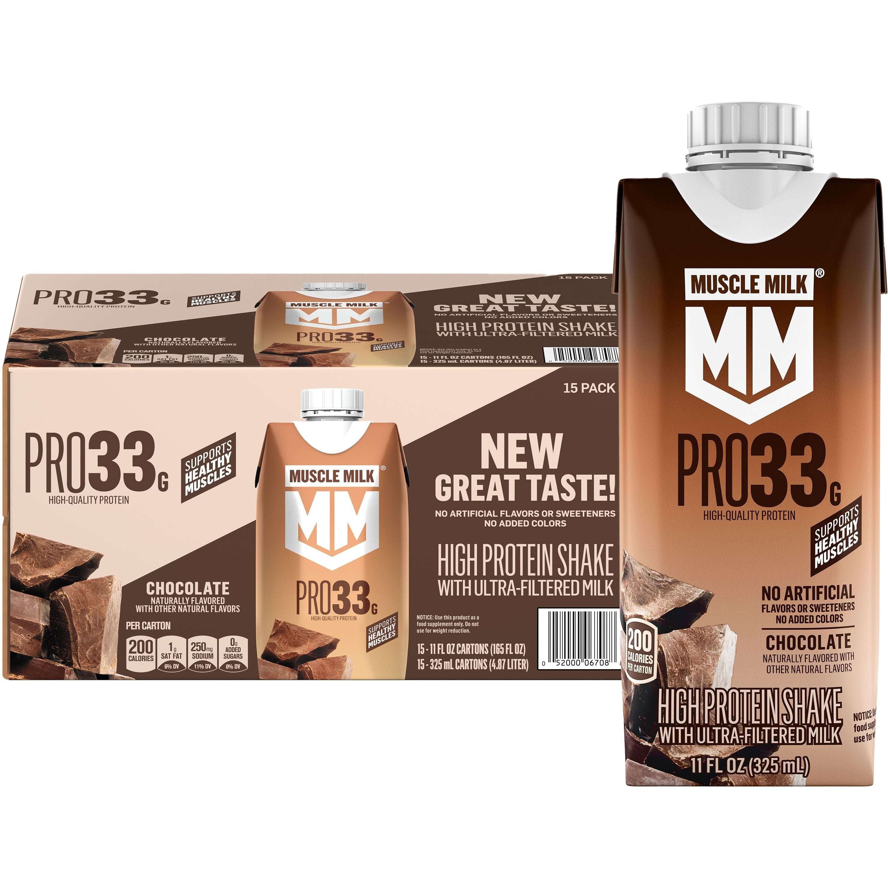 Muscle Milk Genuine Protein Shake Chocolate, 11 fl oz 15-18-pack