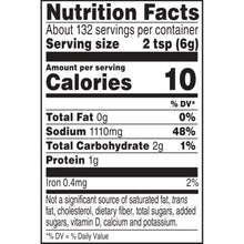Pot roast seasoning nutrition facts panel showing 10 calories and 1,110 mg sodium per serving