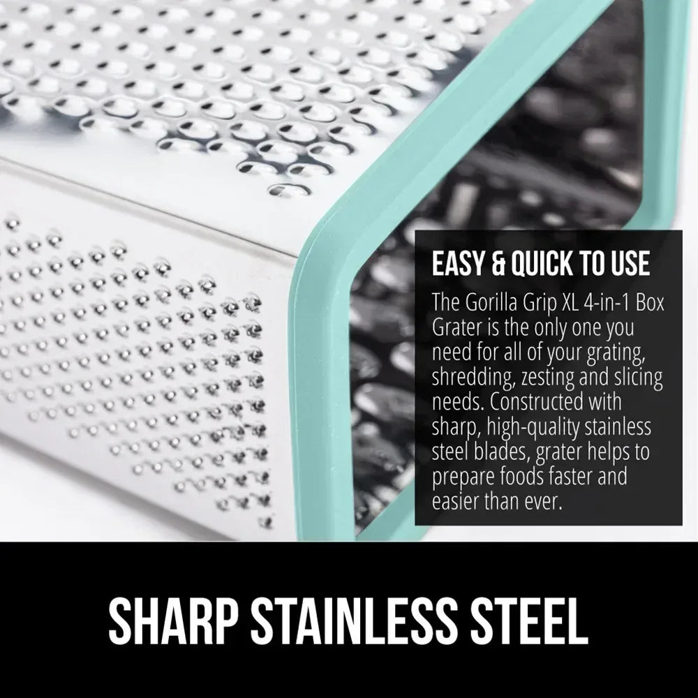 GORILLA GRIP Cheese Grater, BPA Free Stainless Steel Box Graters, Cheeses and Veggie Shredder