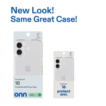 Clear protective gel phone case for iPhone 16, carded package view
